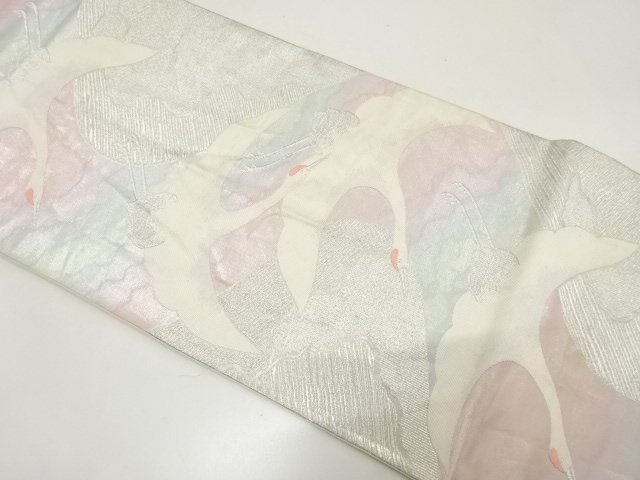 JAPANESE KIMONO / ANTIQUE FUKURO OBI / WOVEN CRANES